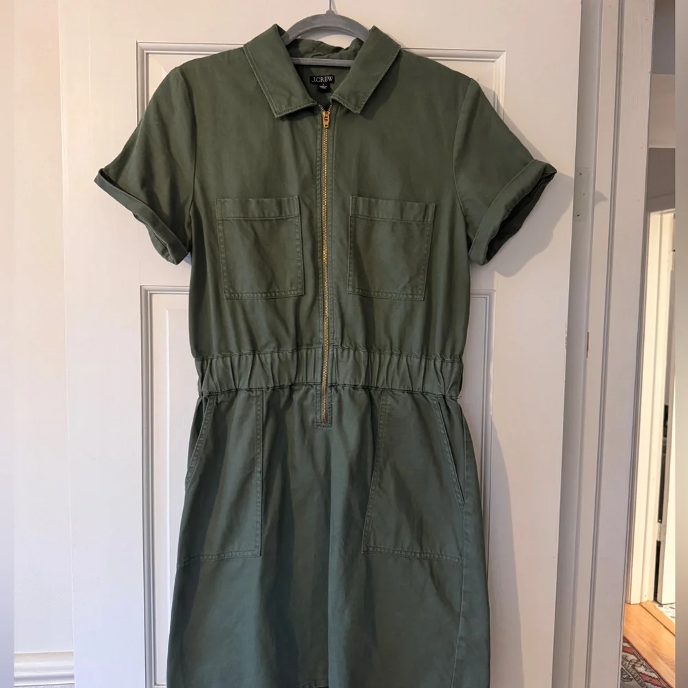 Reimagined by J. Crew Front Zip Chino Utility Dress Cotton Blend Sz 6 Olive - Picture 4 of 8